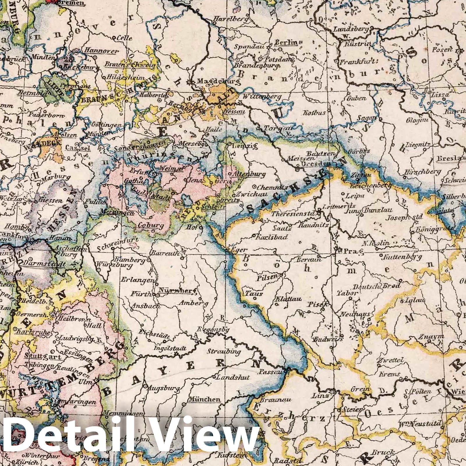 Germany 1872 Topographic Map Print - Historical Atlas Reproduction