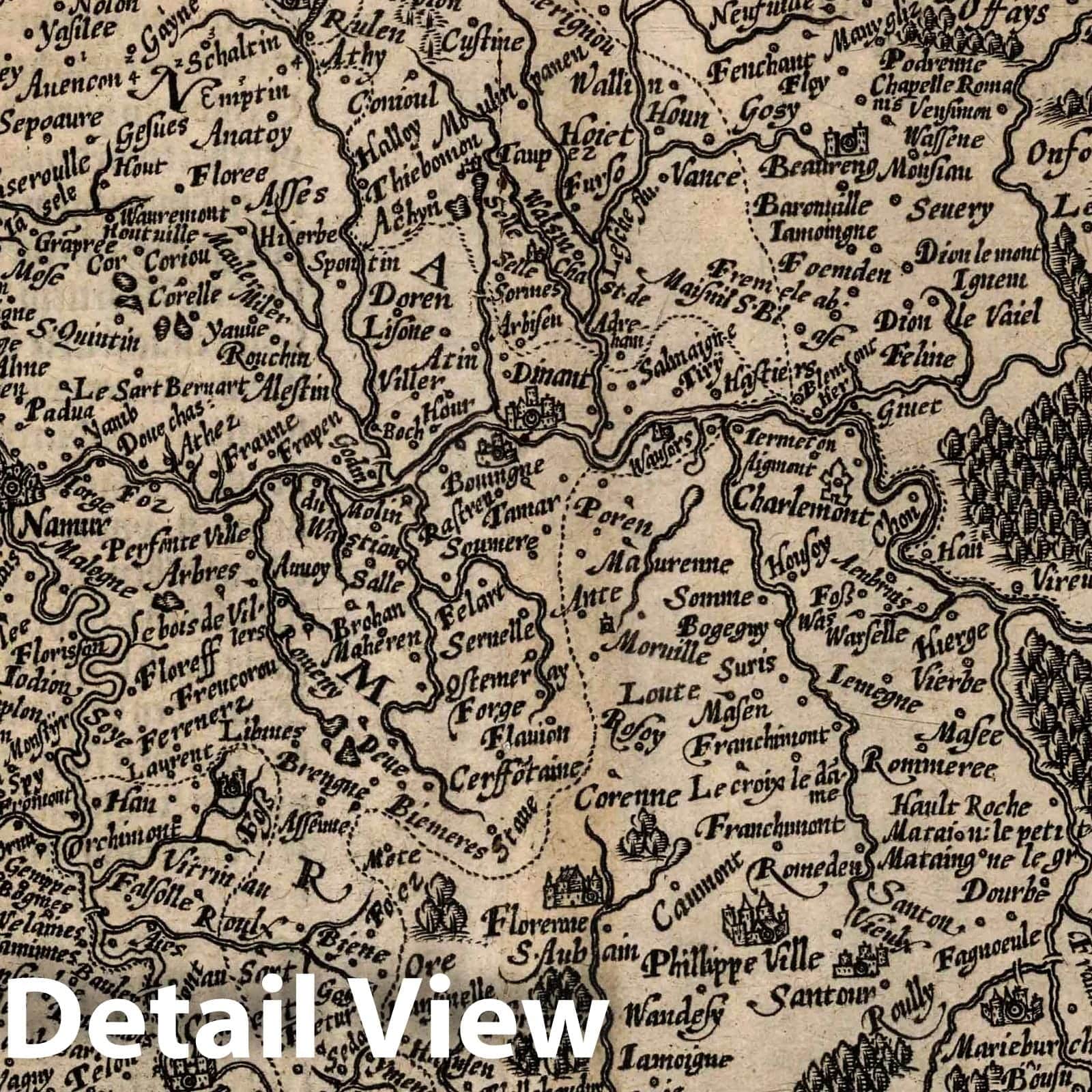 Namur, Belgium 1600 Historical Map Print