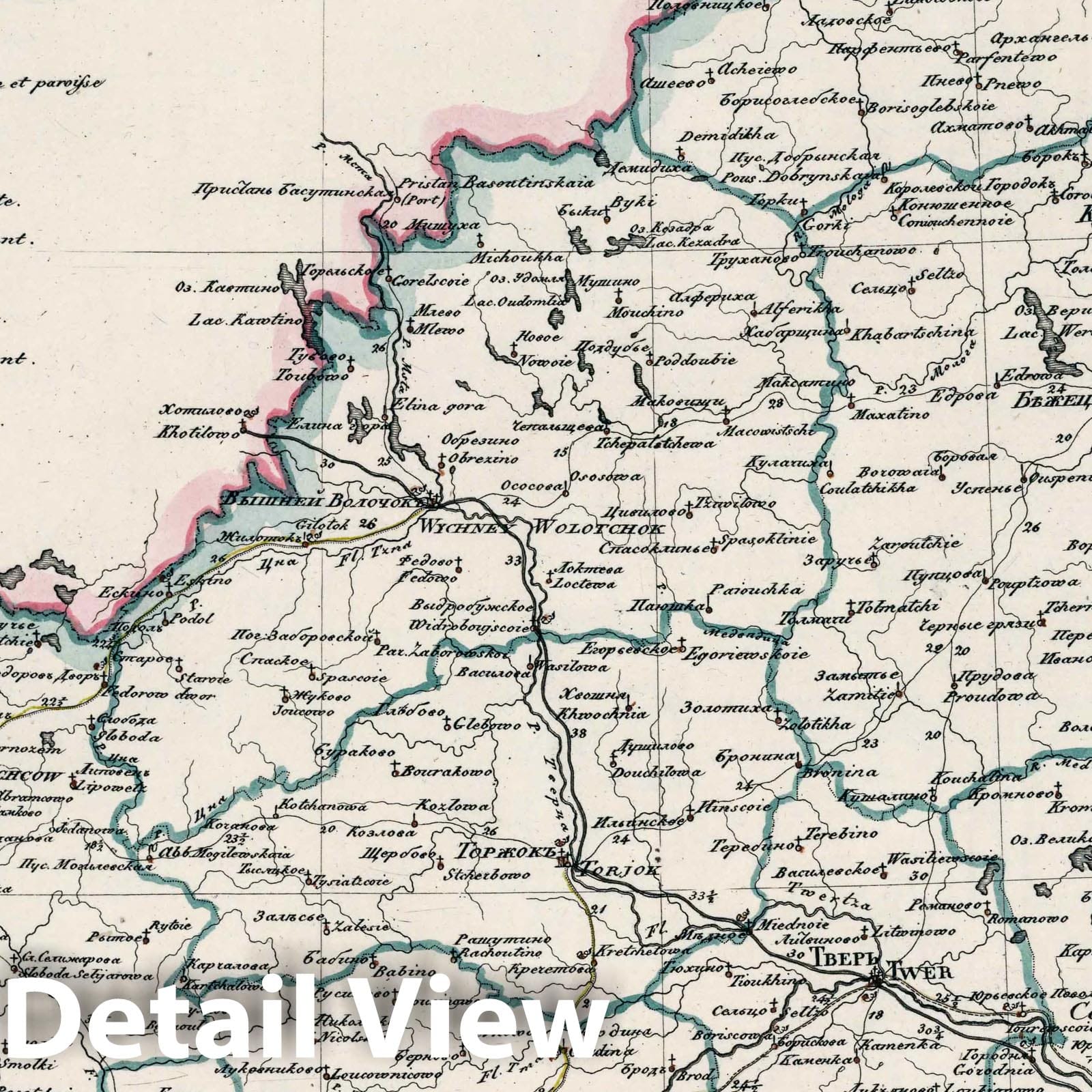 Tver Oblast, Russia - Road Map, 1829 - Historical Map Print