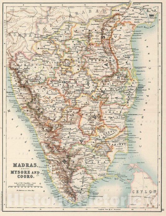 Historic Map : 11: Madras (South), Mysore, and Coorg 1894 - Vintage Wall Art