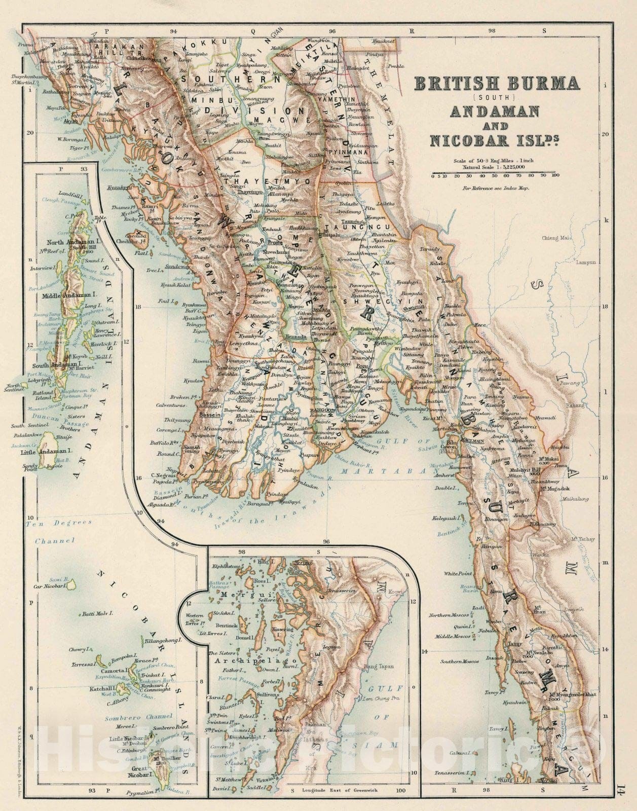 Historic Map : 14: British Burma (South), Andaman, and Nicobar Islands 1894 - Vintage Wall Art