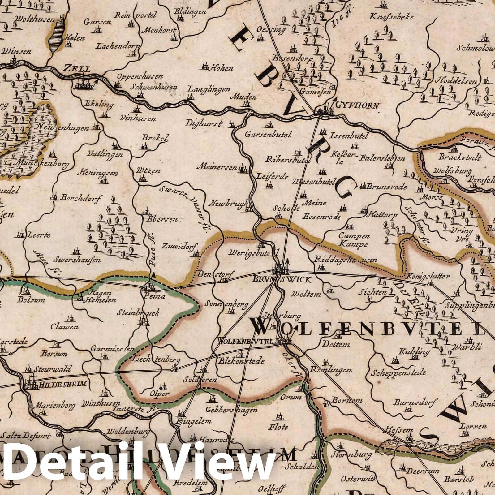 Brunswick and Luneburg, Lower Saxony - River Map, 1691 - Historical Map Print