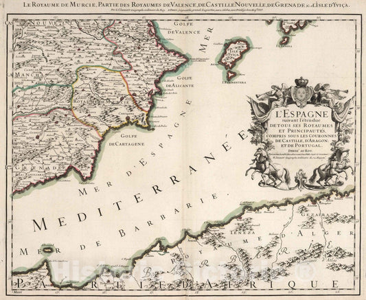 Spain, Northeastern Sheet, 1707 - Hand-Colored Historical Map Print