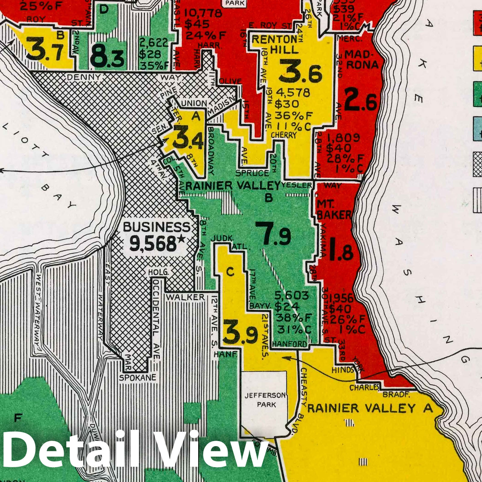 Seattle, Washington 1932 Historical Map Print - City Markets Statistical Chart