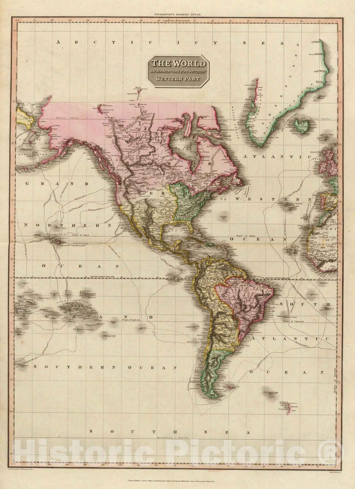 Historic Map : World Atlas Map, The World on Mercator's projection, western part. 1812 - Vintage Wall Art