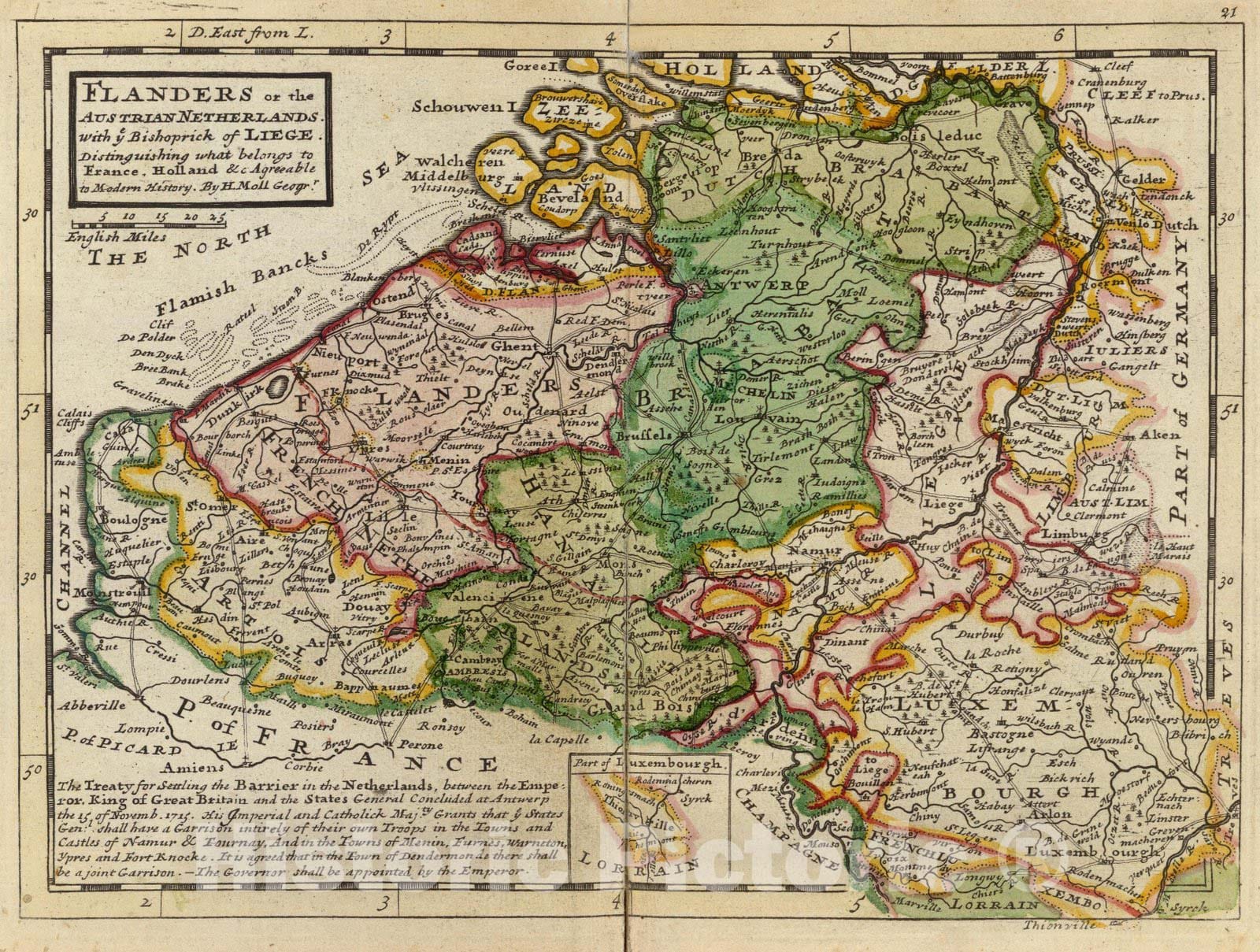Historic Map : World Atlas Map, Flanders or the Austrian Netherlands. 1736 - Vintage Wall Art