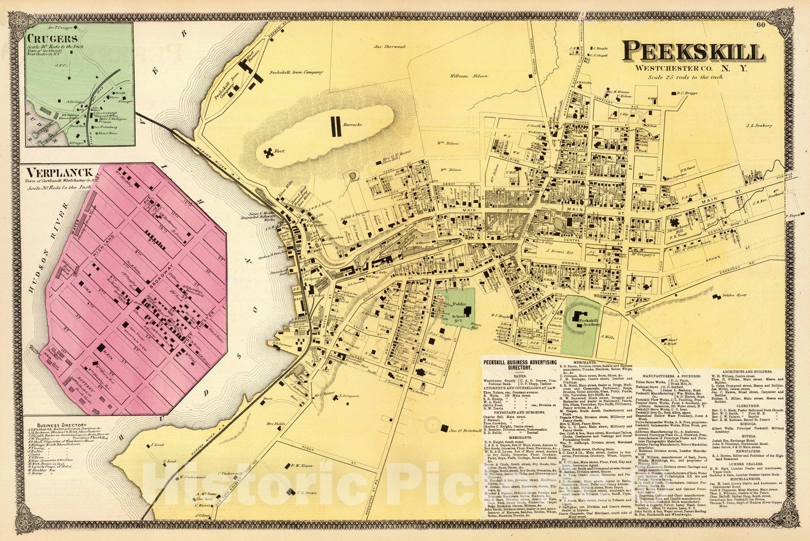 Historic Map : County Atlas Map, Peekskill, Crugers, Verplanck. 1868 - Vintage Wall Art