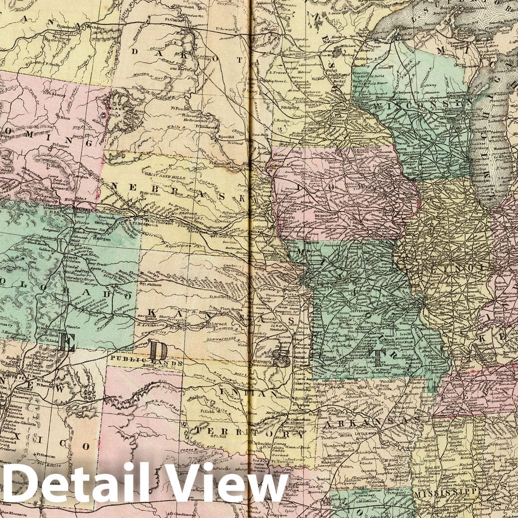 United States and Canada - Railroad Map, 1876 - Historical Map Print