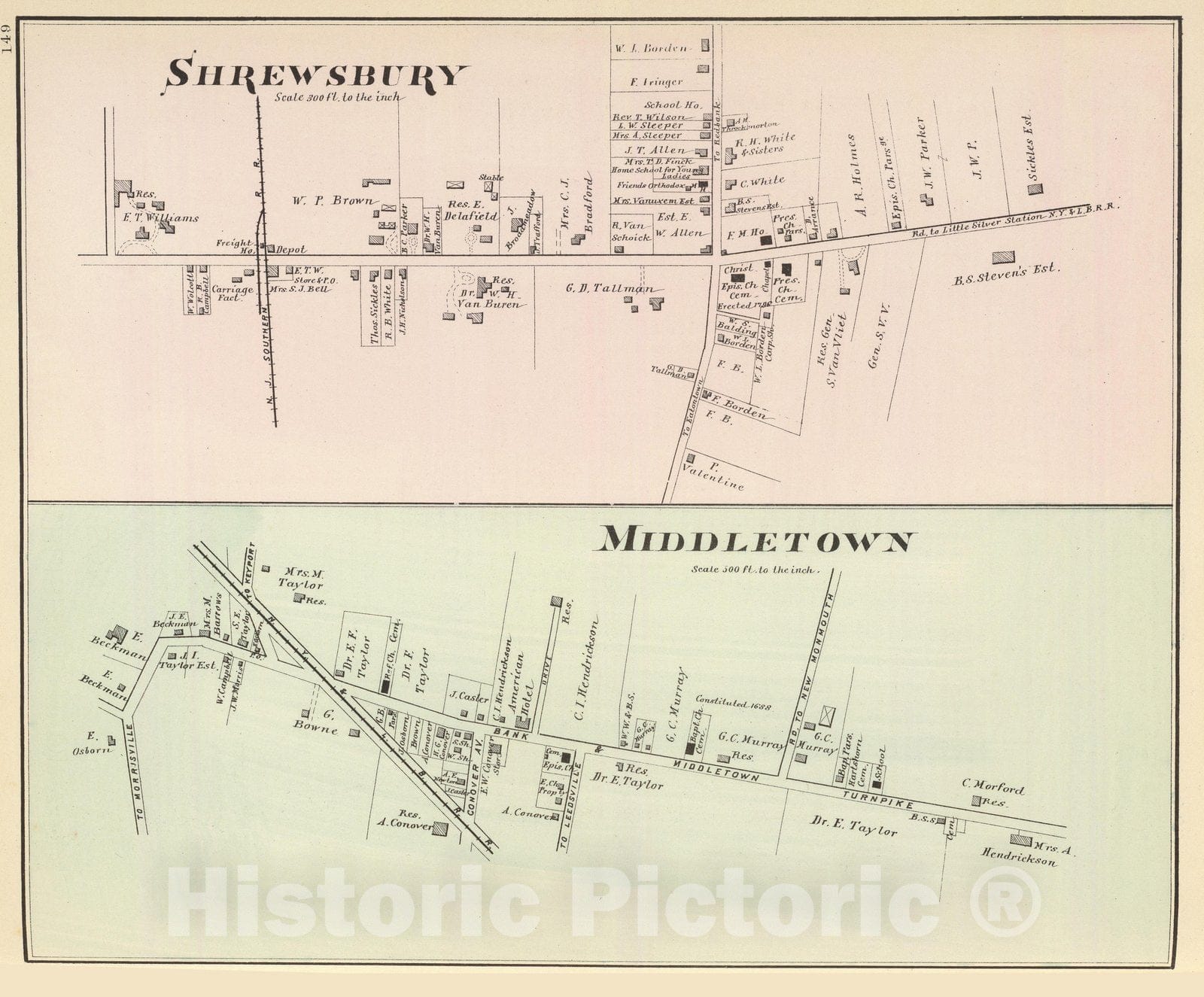 Historic Map : State Atlas Map, Shrewsbury. Middletown. 1878 - Vintage Wall Art