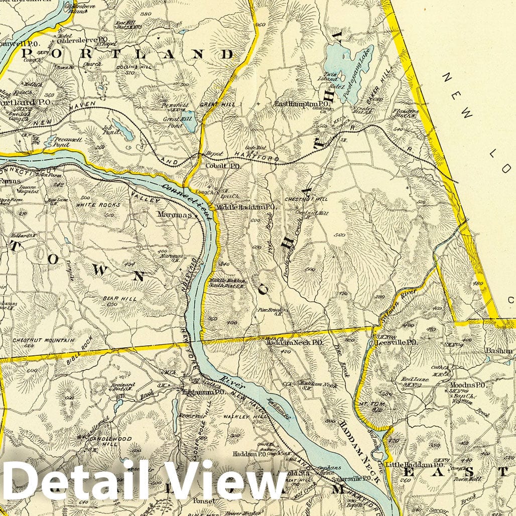 North Middlesex County, Connecticut - Railroad Map, 1893 - Historical Atlas Reproduction