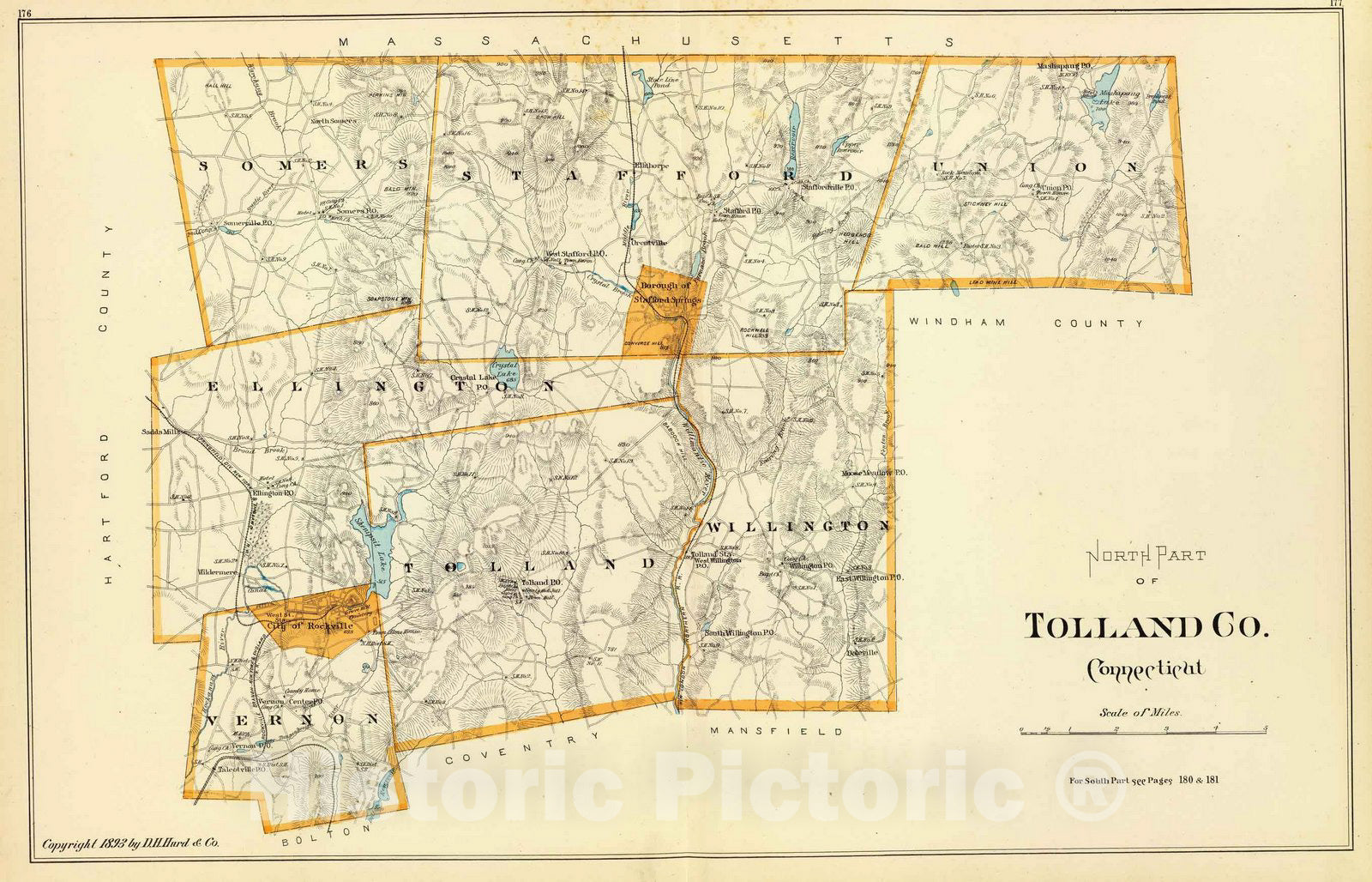 Historic Map : State Atlas Map, Tolland Co. N. 1893 - Vintage Wall Art