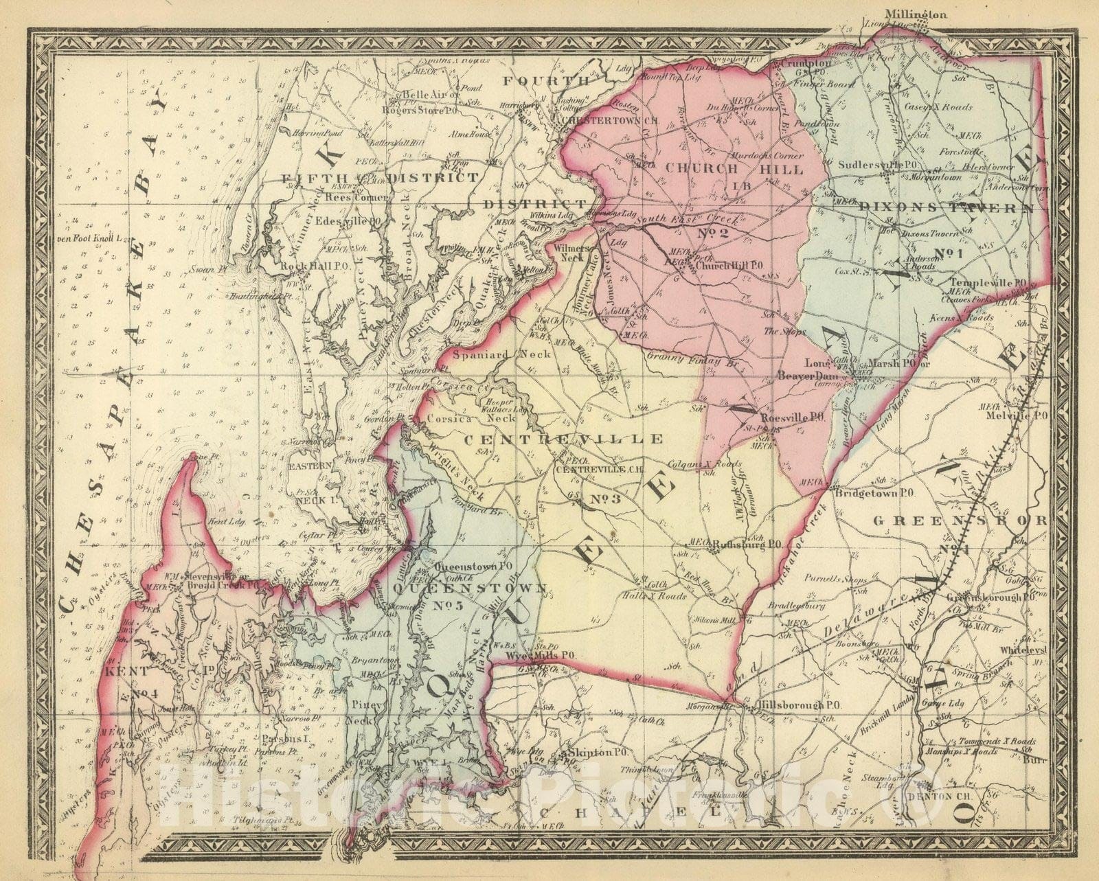 Historic Map : State Atlas Map, Queen Anne. 1866 - Vintage Wall Art