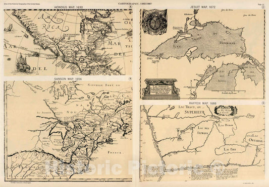 Historic Map : Plate 20. Facsimile Cartography 1492-1867. Hondius Map, 1630. Sanson, 1656. Jesuit Map 1672. Raffeix Map, 1688, 1688 - Vintage Wall Art