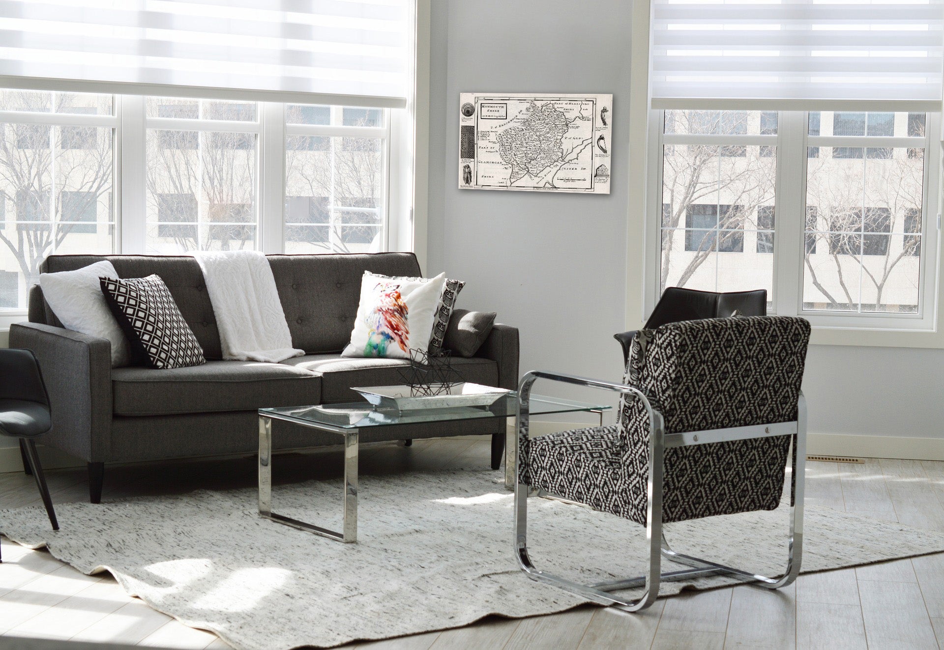 Historic Map : Monmouth Shire. By H. Moll Geographer 1724 - Vintage Wall Art