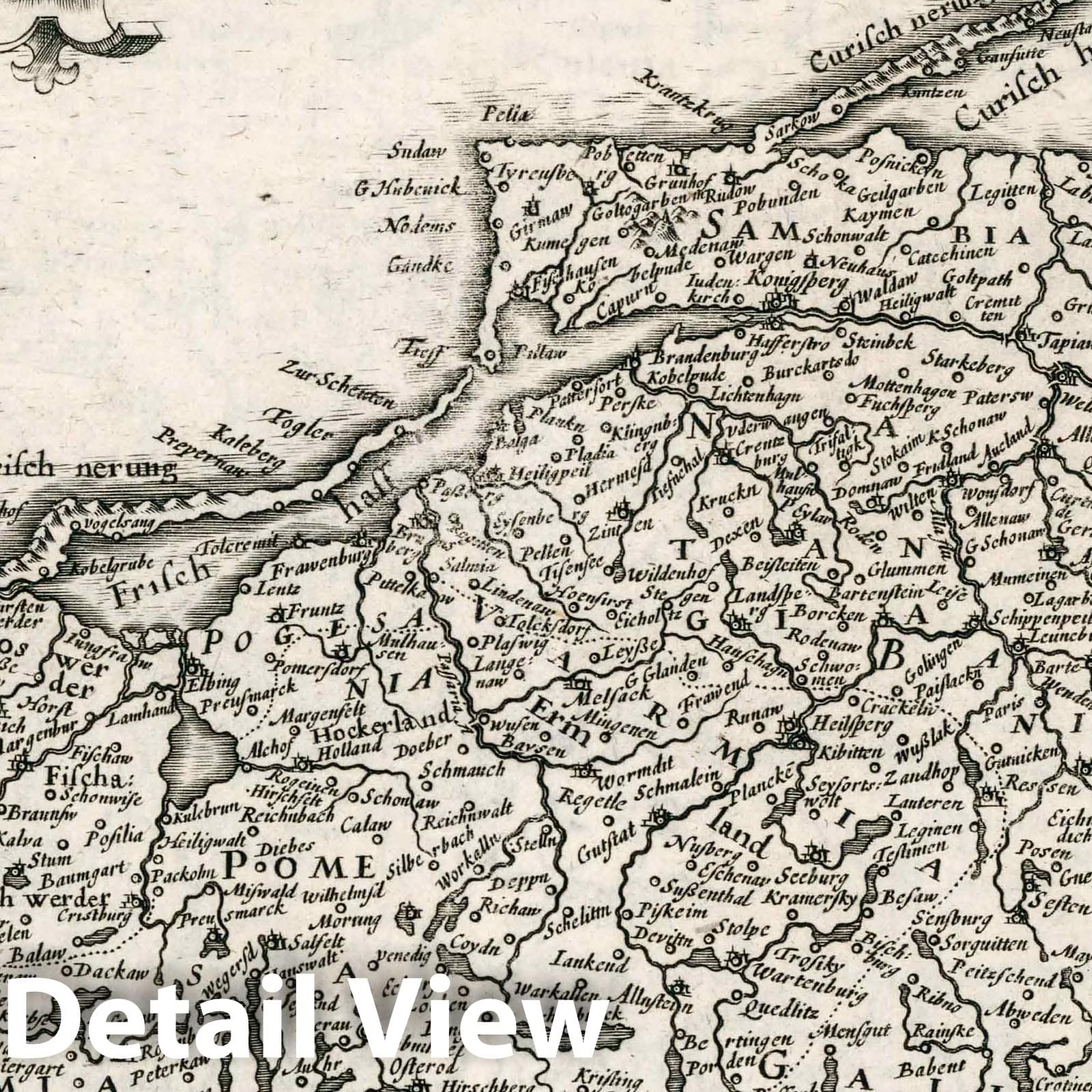Prussia, Germany - River Map, 1636 - Historical Map Print