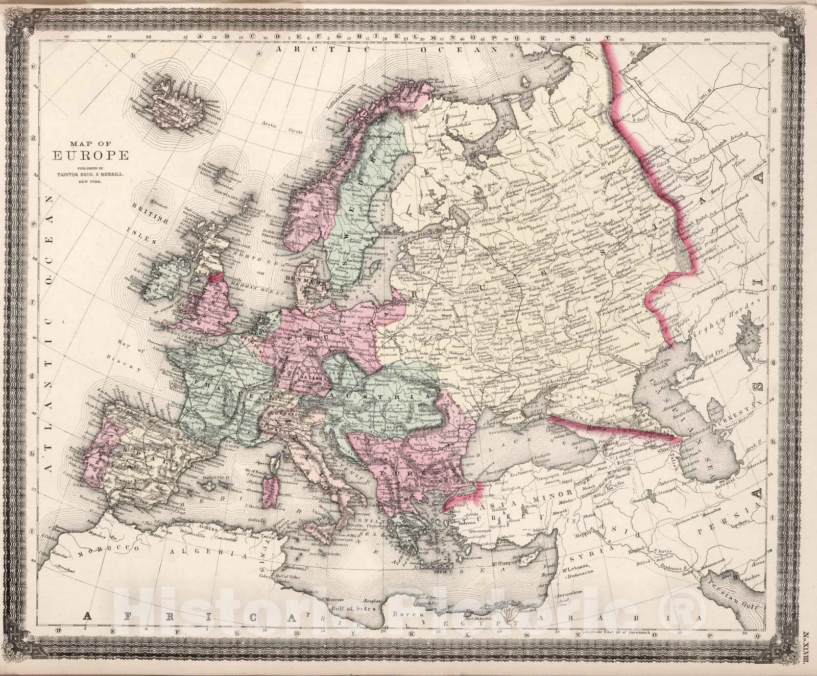 Historic Wall Map : World Atlas Map, Europe. 1874 - Vintage Wall Art