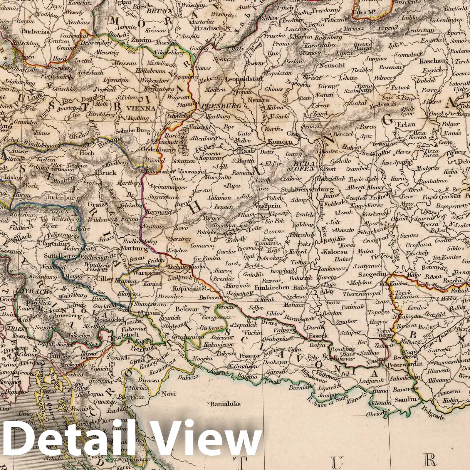 Austrian Dominions, Hungary, Slovenia, Croatia 1841 - Historical Map Print