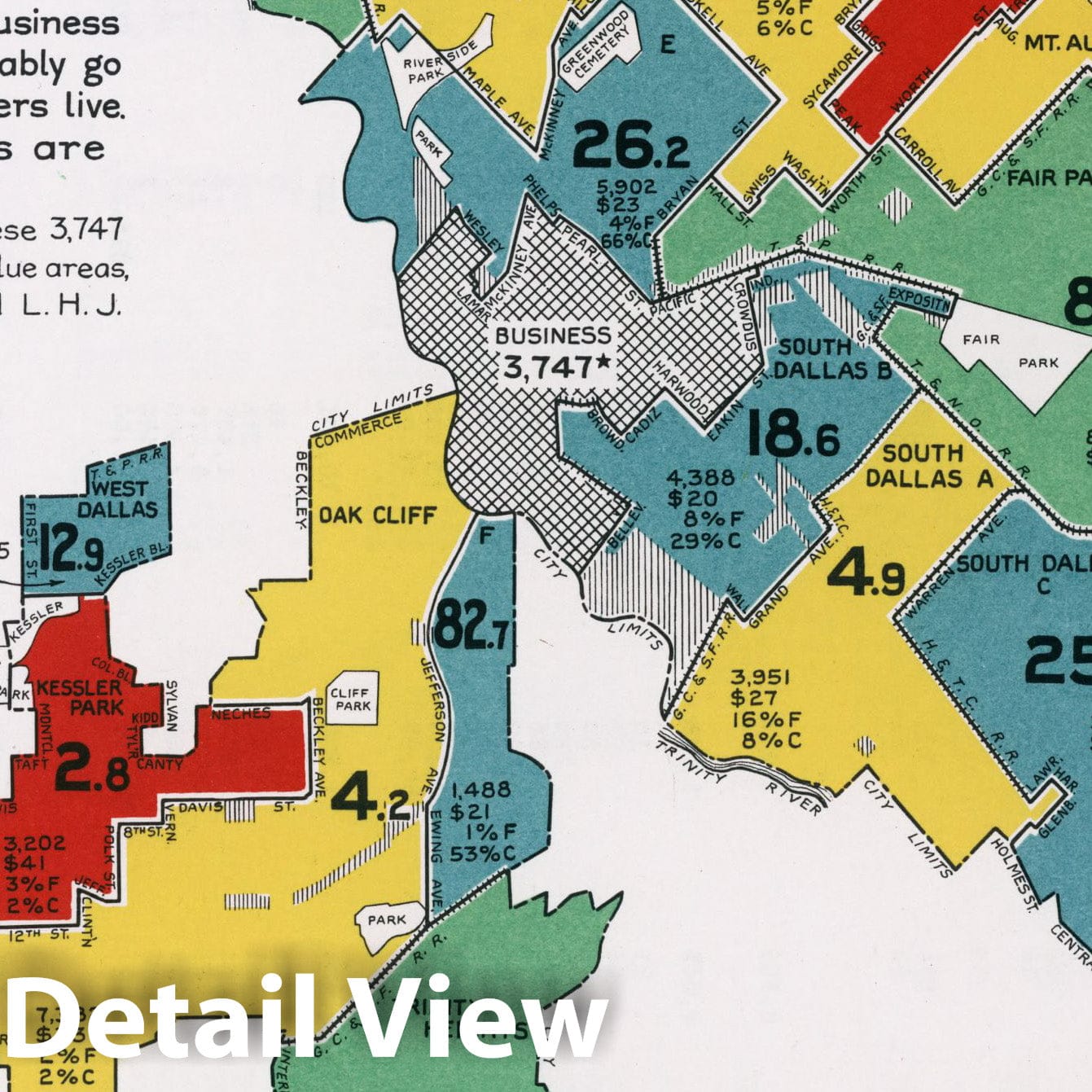 Dallas, Texas 1932 Historical Map Print - City Markets Atlas