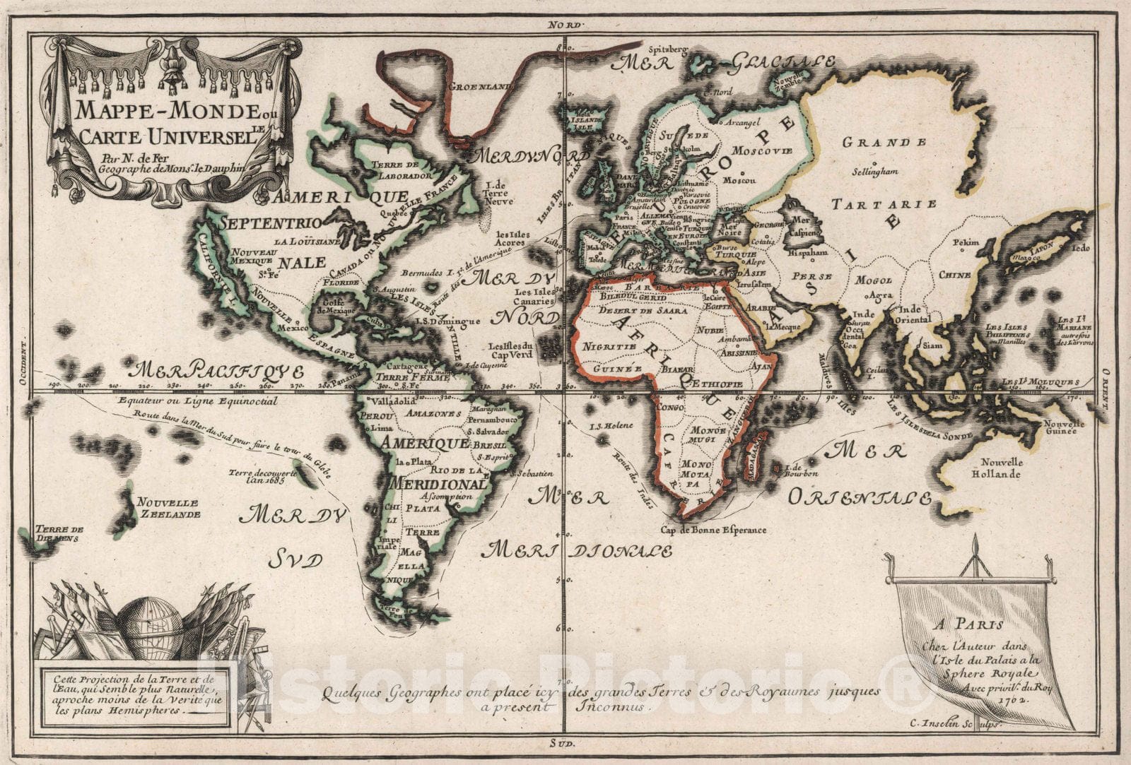 Historic Map : Mappe-Monde ou Carte Universelle, 1702 - Vintage Wall Art