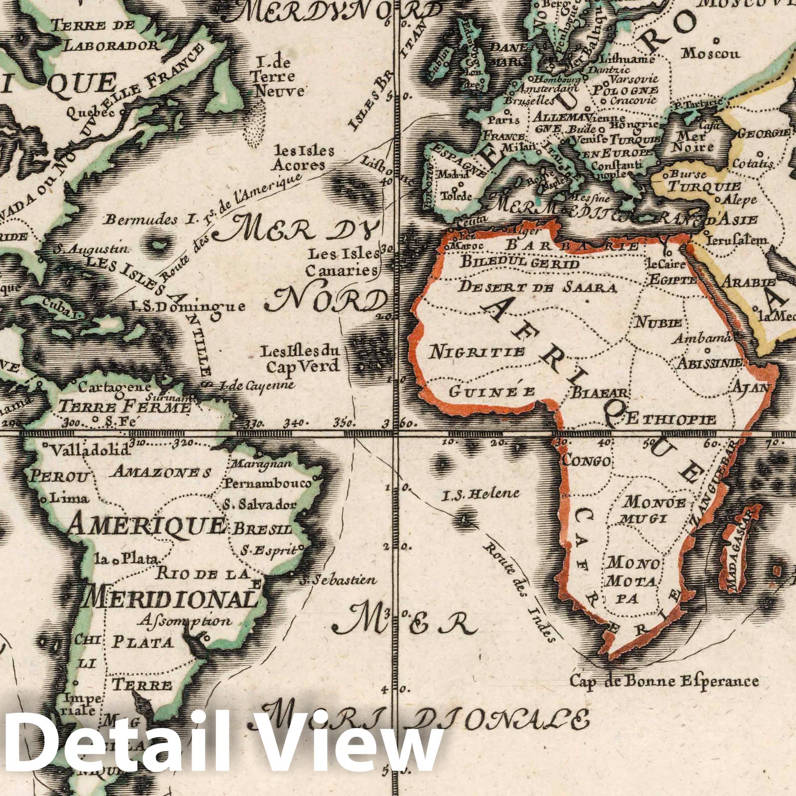 World Map, 1702 - Nicolas de Fer Historical Map Print
