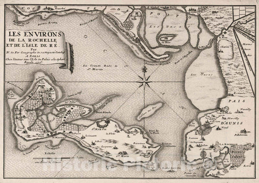 Historic Map : World Atlas Map, Les Environs de la Rochelle et de l'Isle de Re. 1715 - Vintage Wall Art