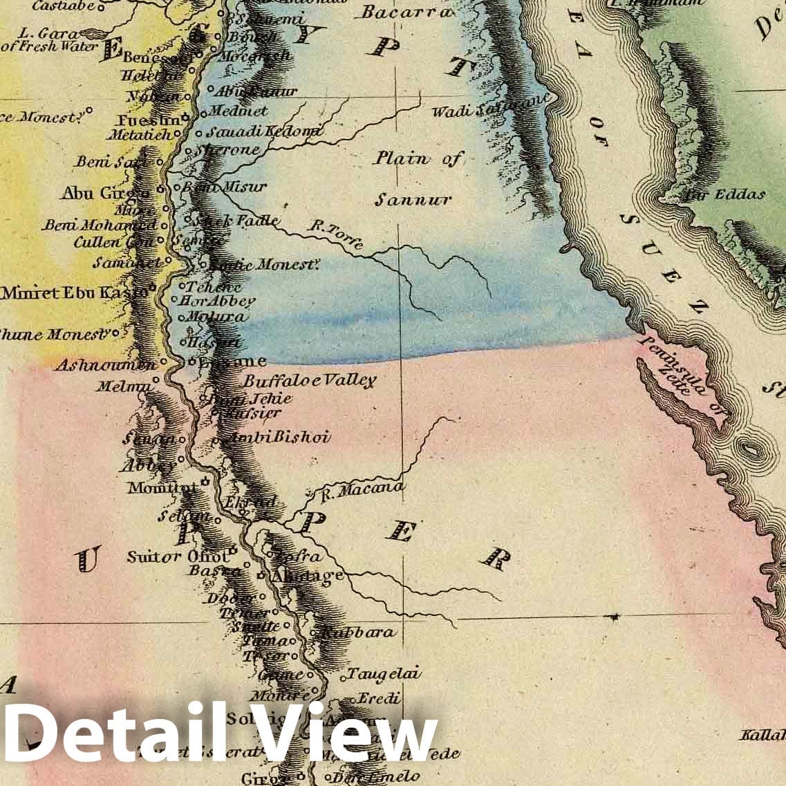 Egypt - River Map, 1823 - Hand-Colored Historical Map Print