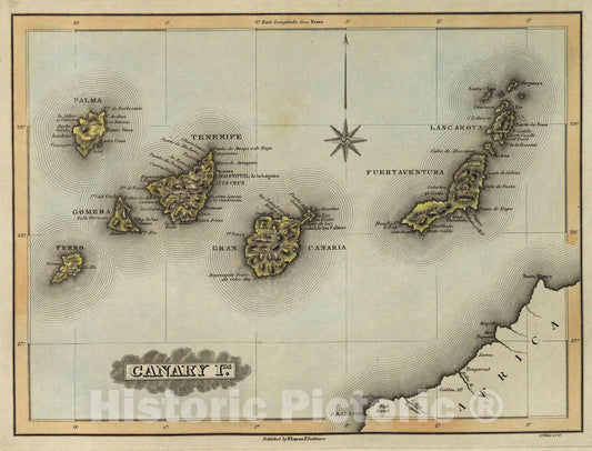 Historic Map : World Atlas Map, Canary Ids. 1823 - Vintage Wall Art