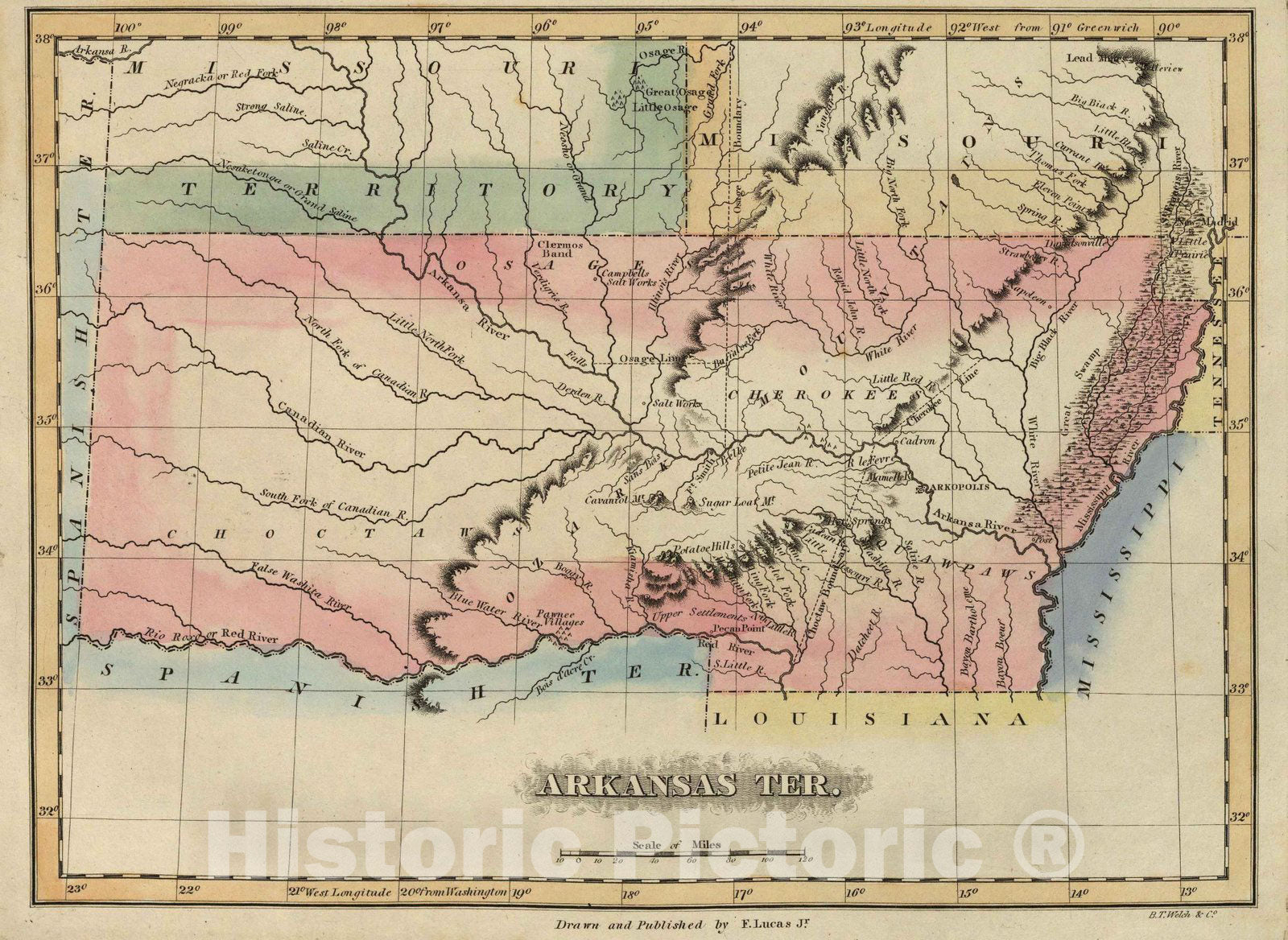 Historic Map : Arkansas,Arkansas Ter. 1823 , Vintage Wall Art