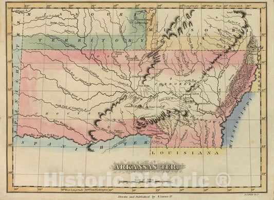 Historic Map : Arkansas,Arkansas Ter. 1823 , Vintage Wall Art