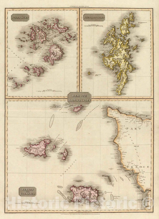 Historic Map : World Atlas Map, Remote British Isles: Jersey and Guernsey, Scilly Isles, Shetland Isles. 1814 - Vintage Wall Art