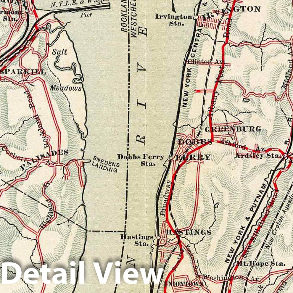 Yonkers to Tarrytown, Westchester County, New York - Road Map, 1895