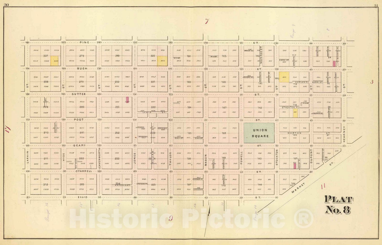 Historic Map : City Atlas Map, Plat 8 (San Francisco) 1876 - Vintage Wall Art