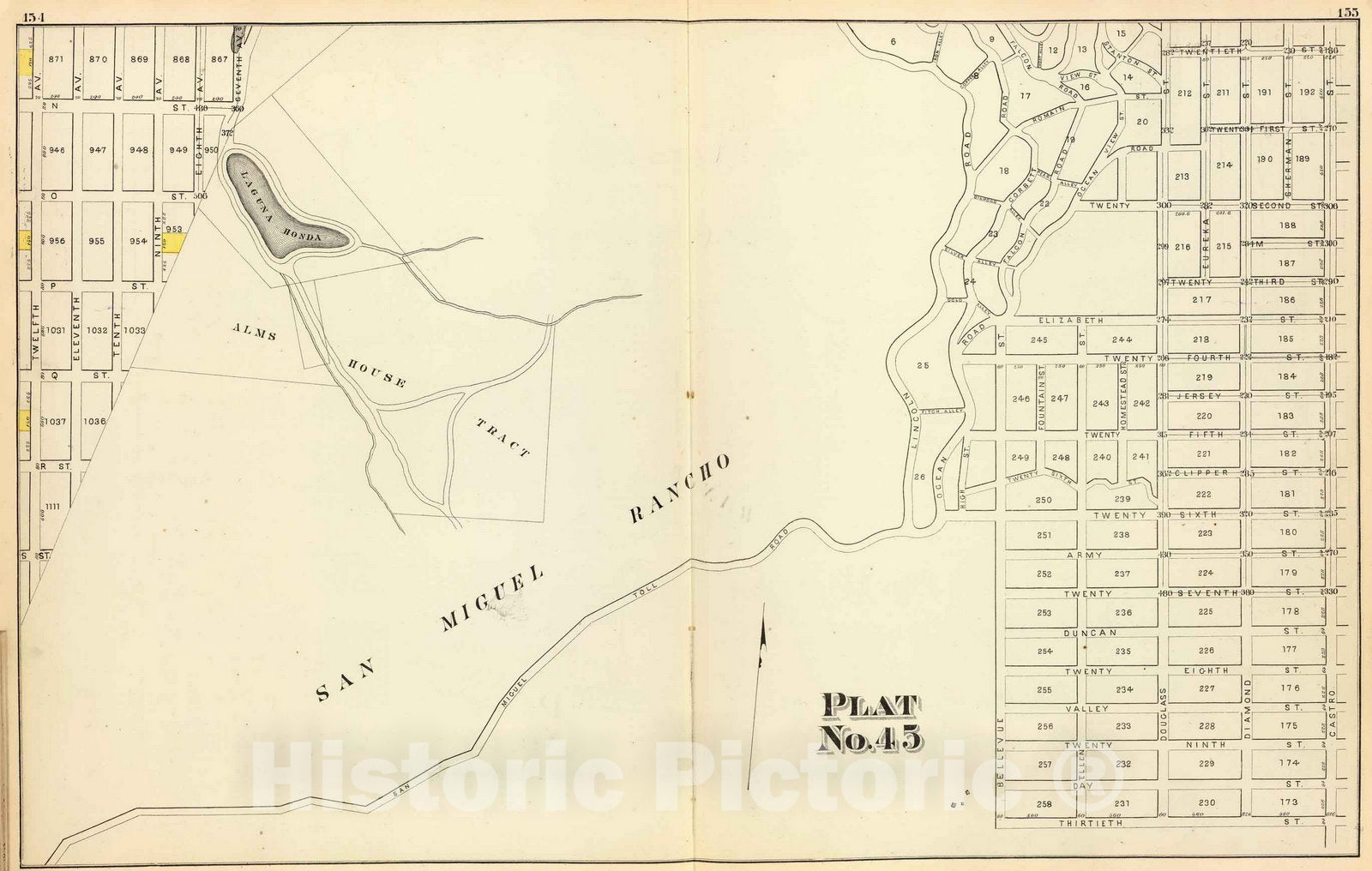Historic Map : City Atlas Map, Plat 45 [San Francisco 1876 - Vintage Wall Art