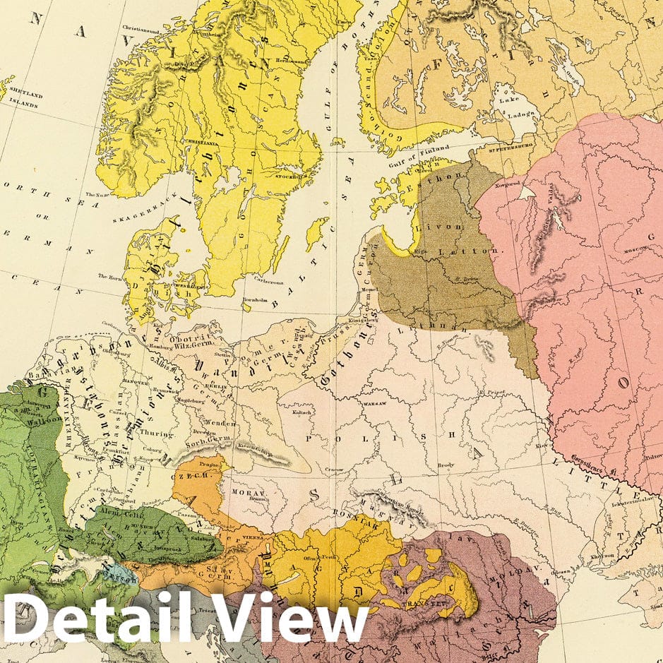 Europe - Ethnographic Map, 1856 - Historical Map Print