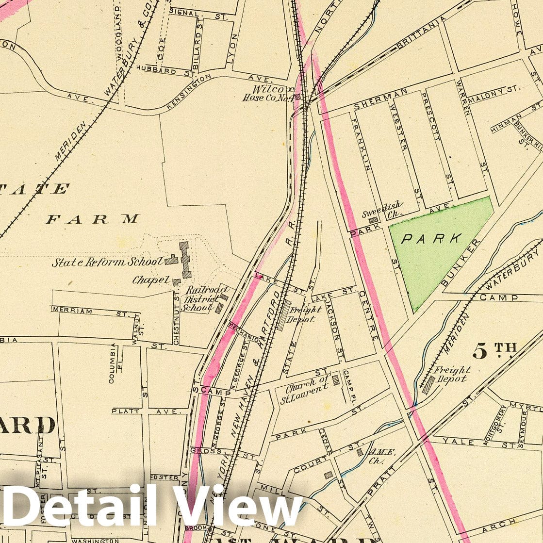 Meriden, Connecticut - Railroad Map, 1893 - Historical Map Print