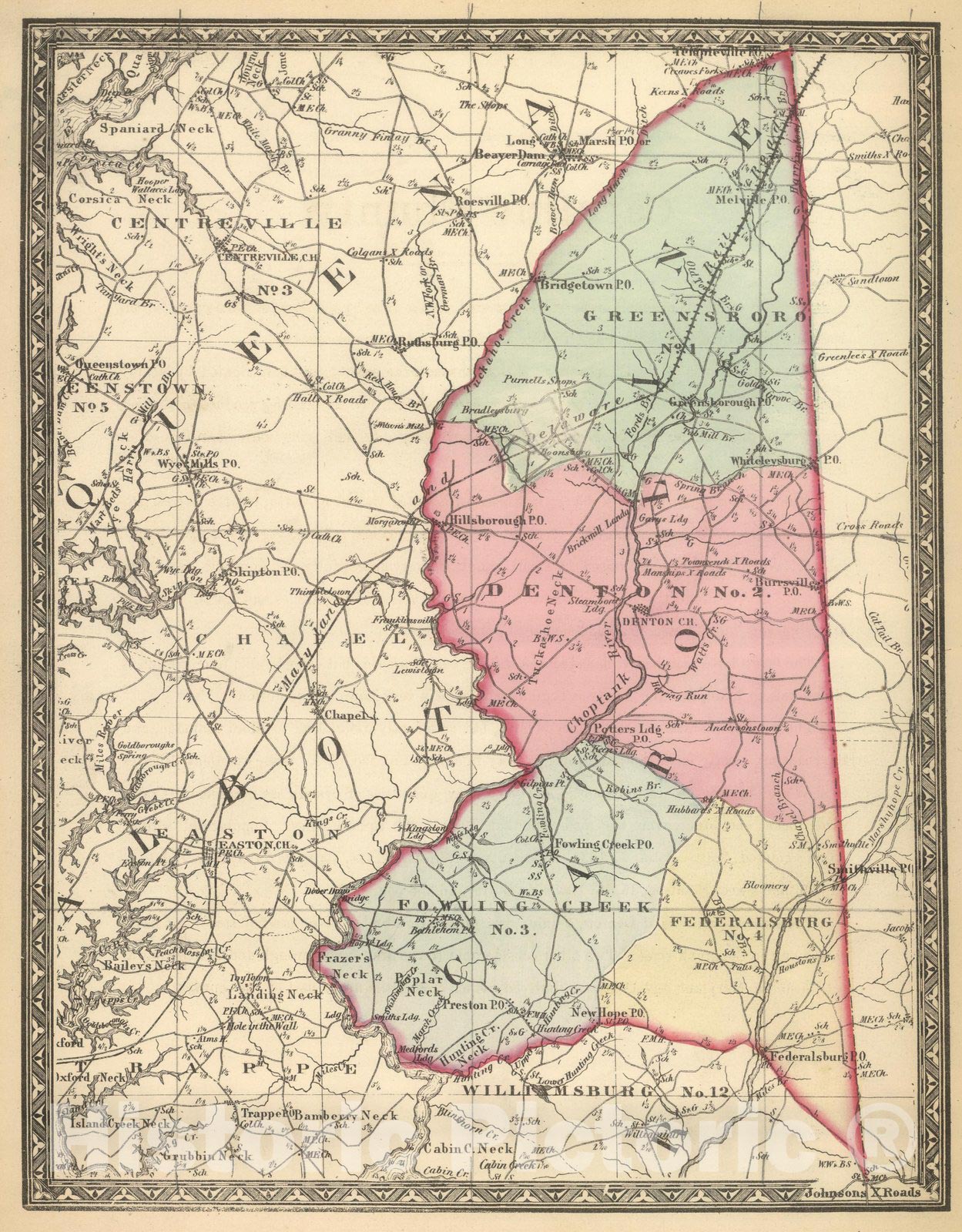 Historic Map : State Atlas Map, Caroline. 1866 - Vintage Wall Art