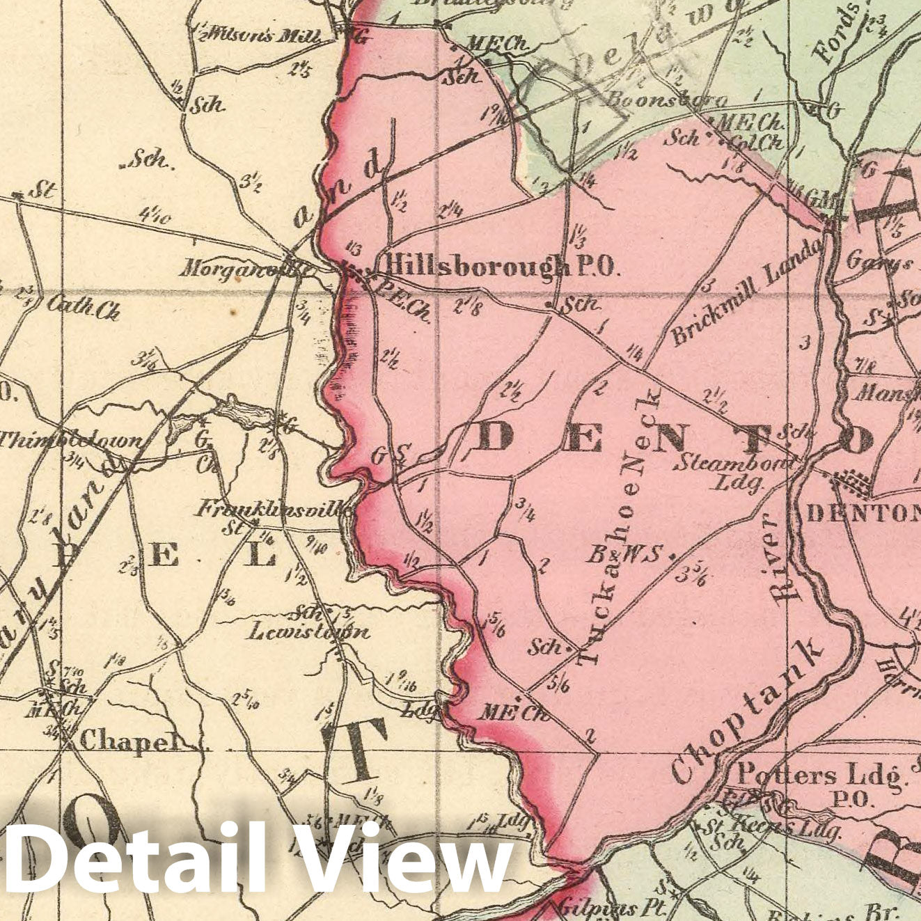 Historic Map : State Atlas Map, Caroline. 1866 - Vintage Wall Art