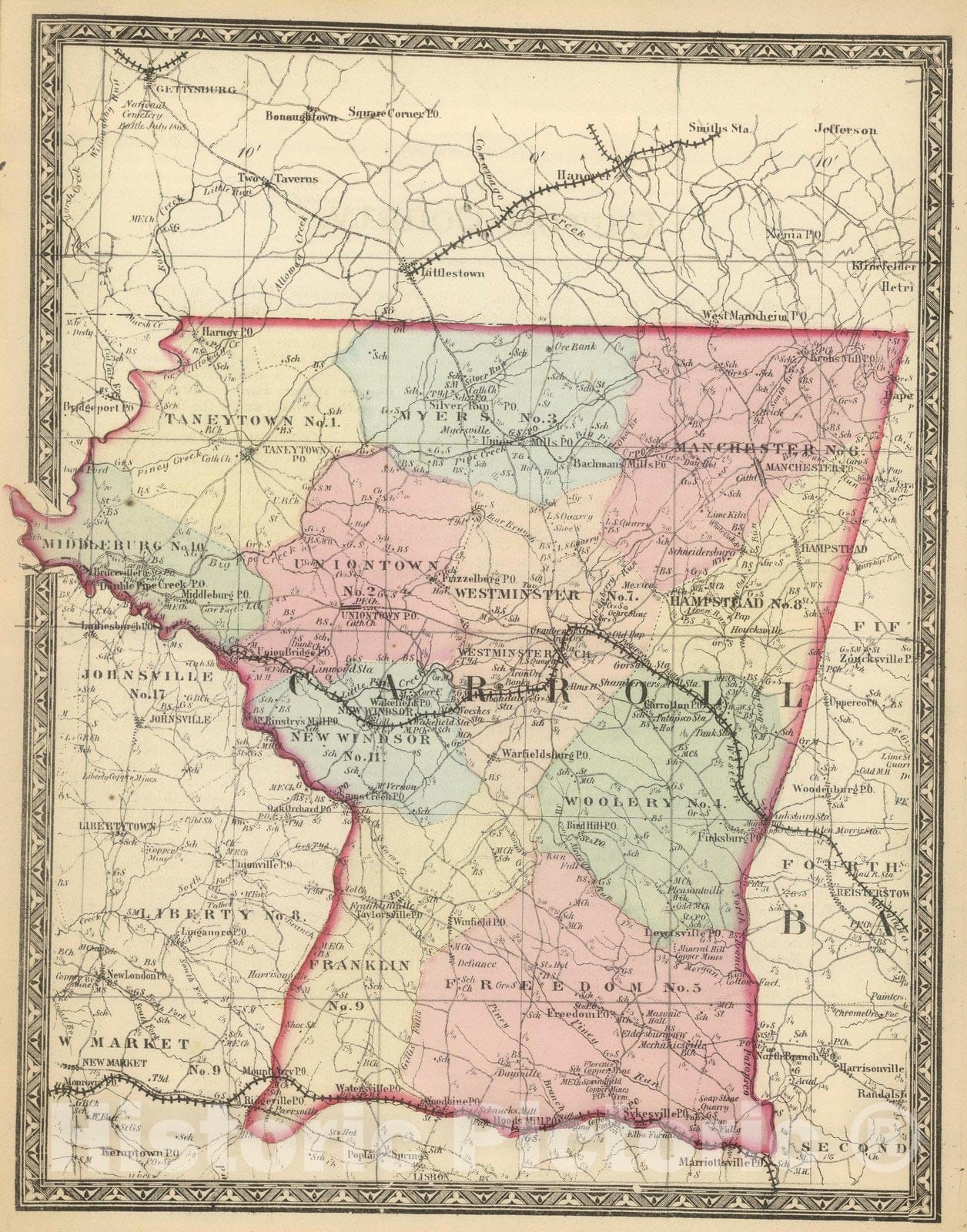 Historic Map : State Atlas Map, Carroll. 1866 - Vintage Wall Art