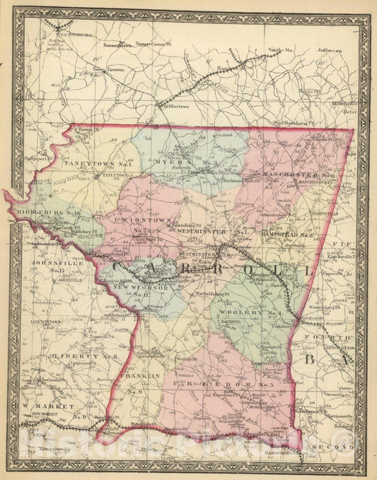 Historic Map : State Atlas Map, Carroll. 1866 - Vintage Wall Art