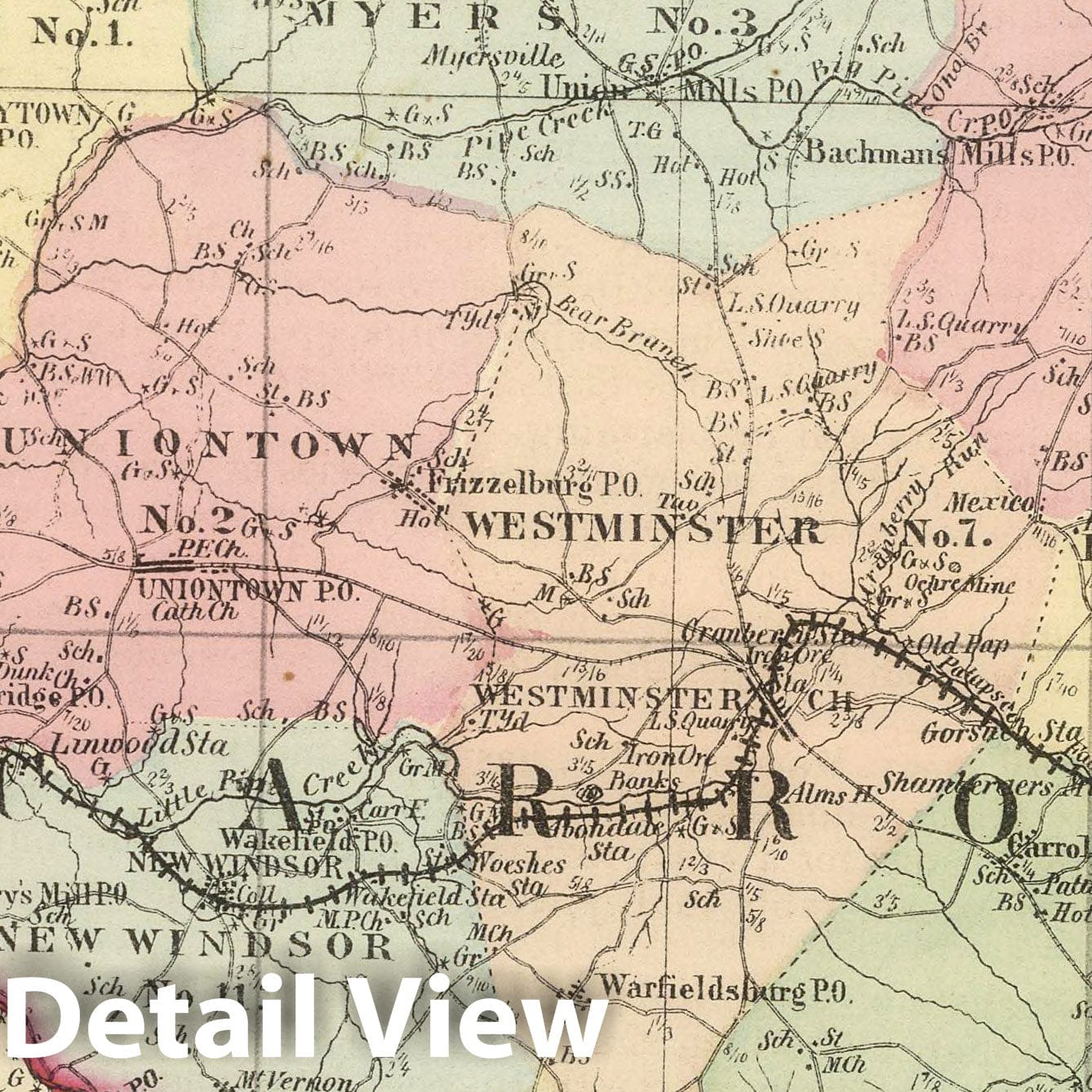 Carroll County, Maryland - Railroad Map, 1866