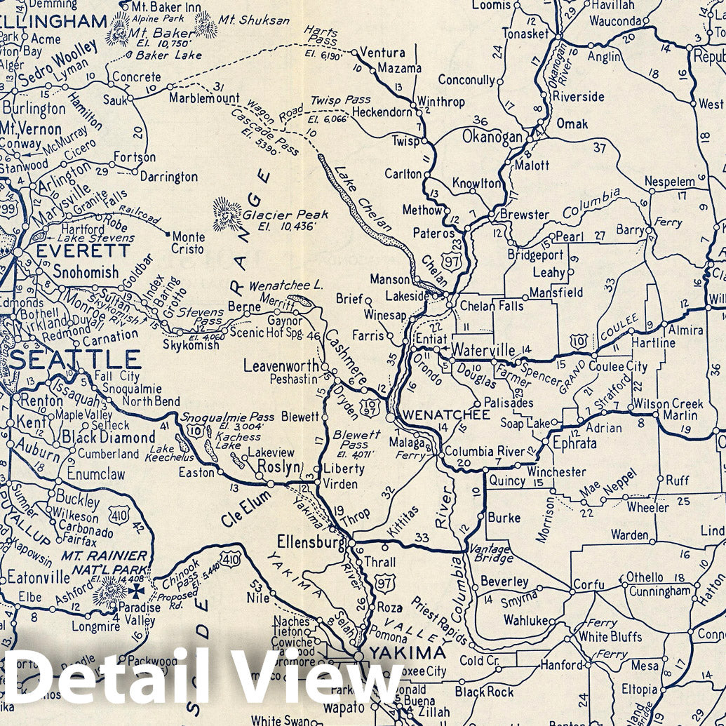 Thomas Bros. Highway Map, State of Washington 1938 - Road Map Print