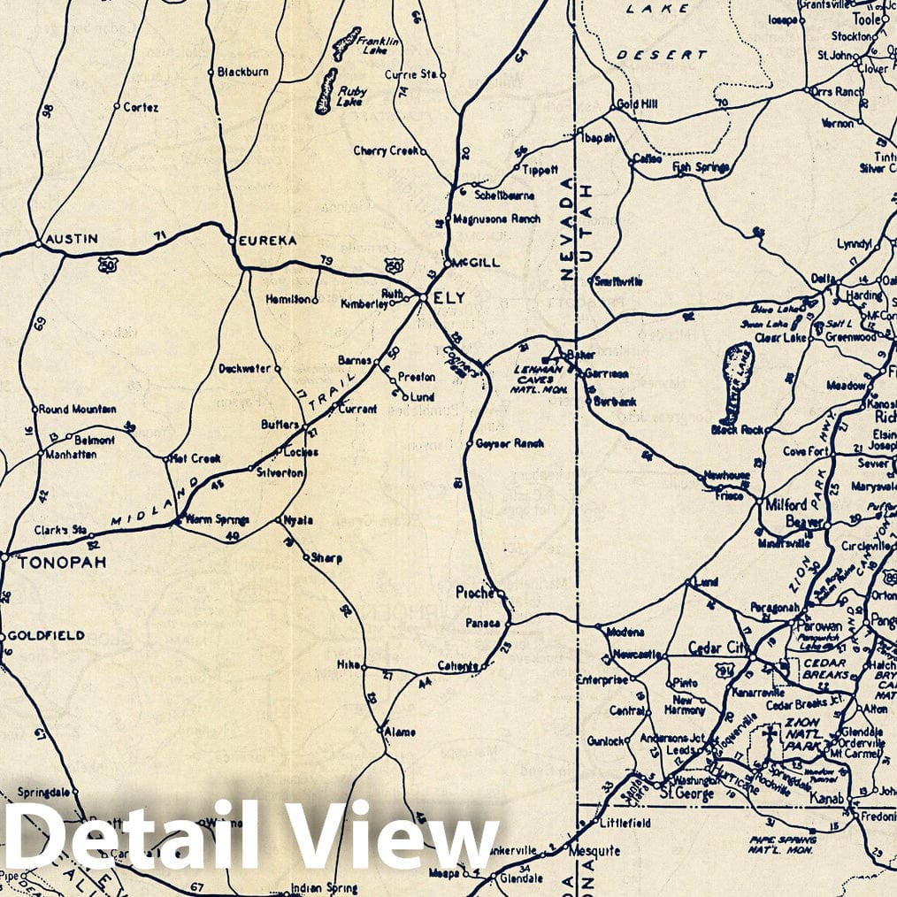 Utah and Nevada - Road Map, 1938 - Thomas Bros. Atlas Print