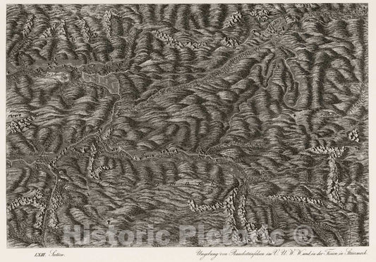 Historic Map : Austria, Regional Atlas Map, LXIII Section. Umgebung von Rauchsteinfelsen im V.U.W.W. und in der Freien in Steiermark. 1837 , Vintage Wall Art
