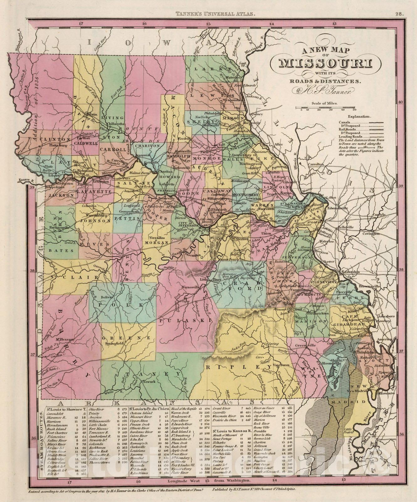 Historic Map : World Atlas Map, Missouri. 1841 - Vintage Wall Art