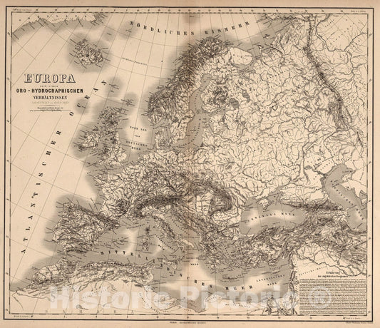 Historic Map : World Atlas Map, Europa : Nach seinen : oro-hydrographisch. Verhaltnissen 1866 - Vintage Wall Art