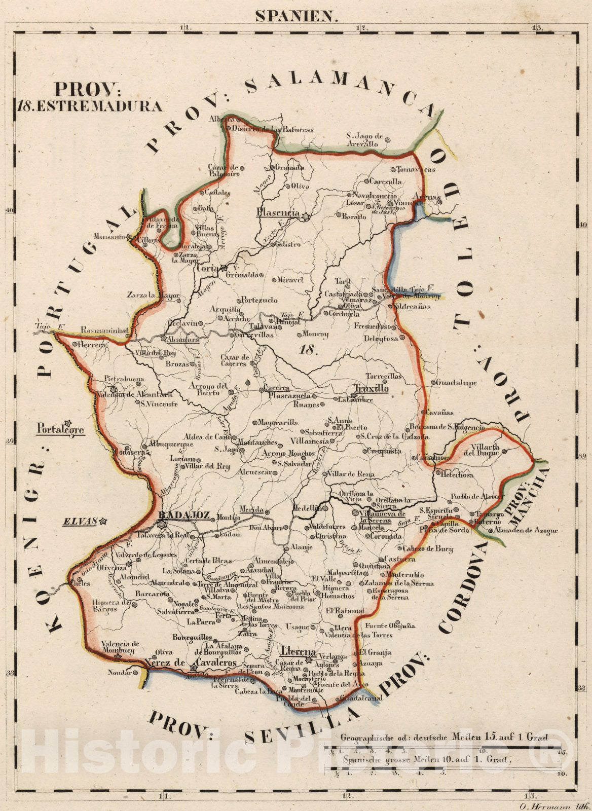 Historic Map : Spain, V.1:1-5: IV: Spanien. Prov: 18. Estremadura 1825 , Vintage Wall Art