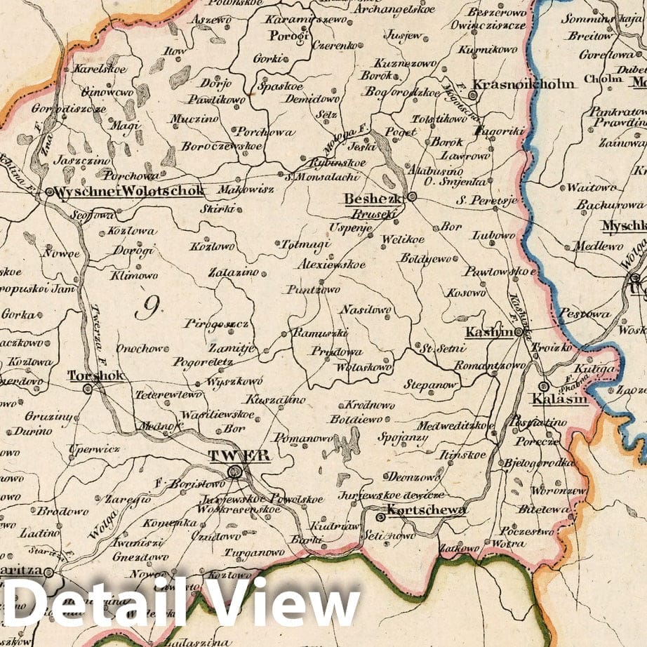 Russia: Tver and Yaroslavl, 1829 - Historical Map Print