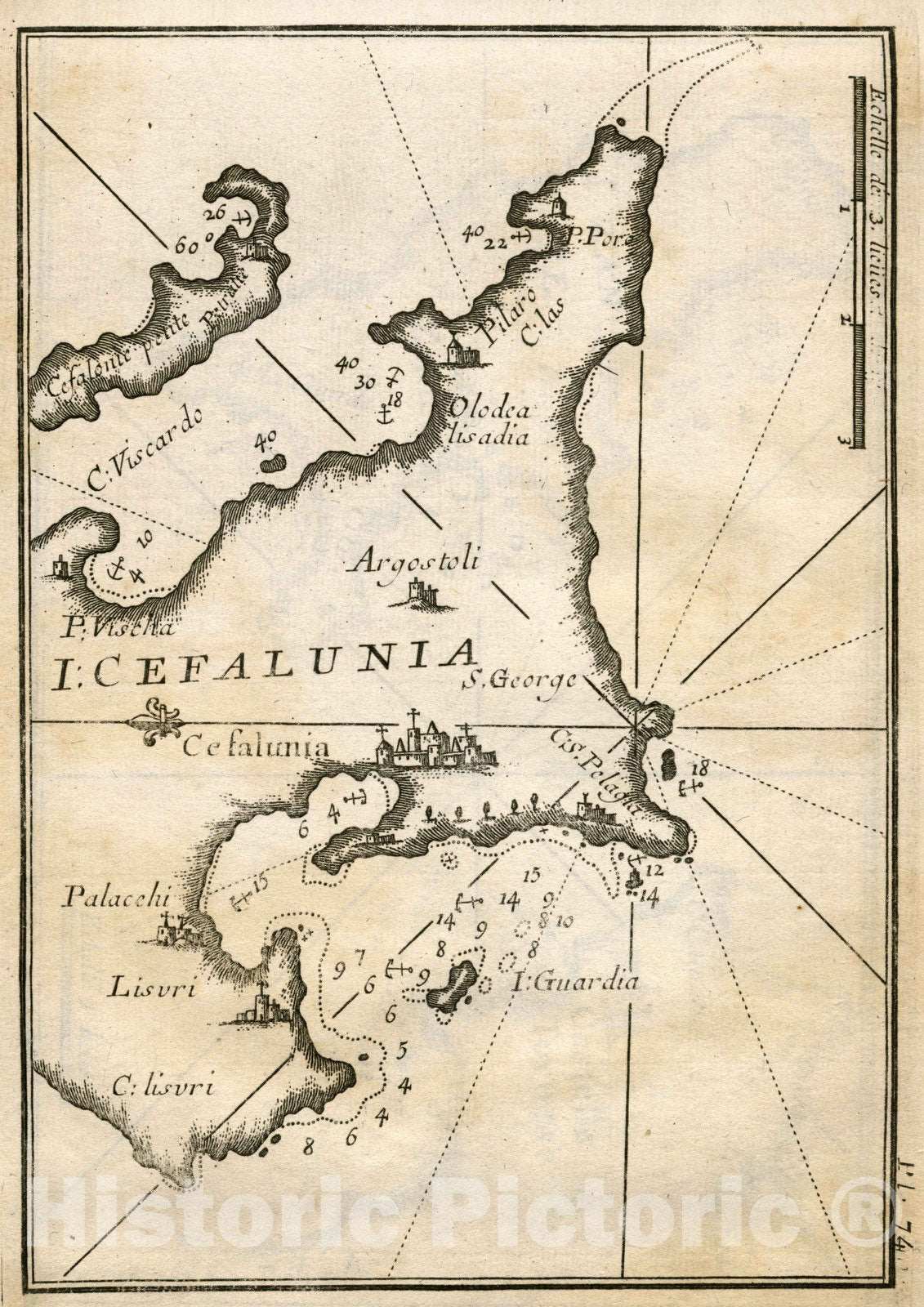 Kefalonia Island, Greece - Nautical Chart, 1764 - Historical Map Print