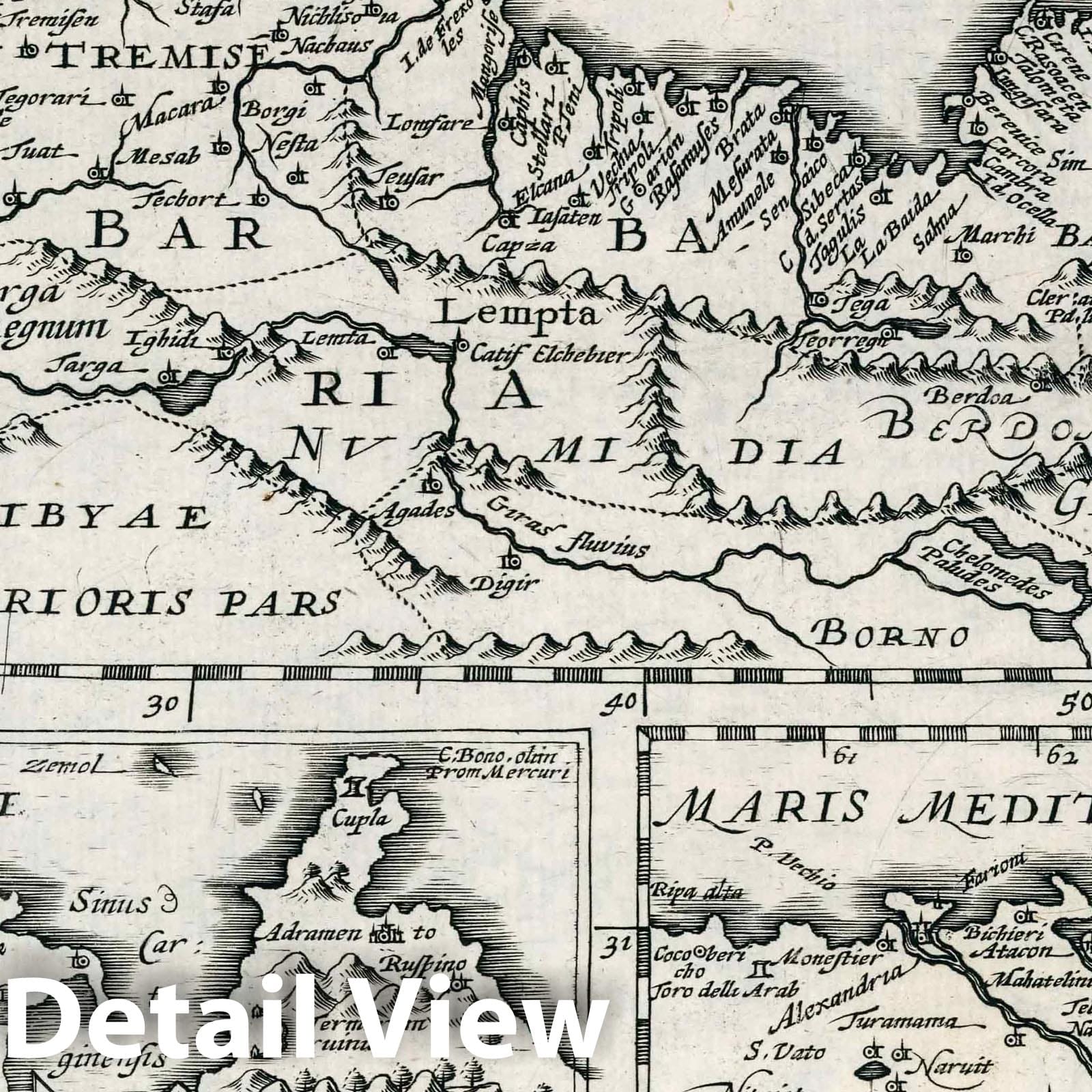 North Africa with Tunis and Nile Delta - River Map, 1636 - Historical Map Print