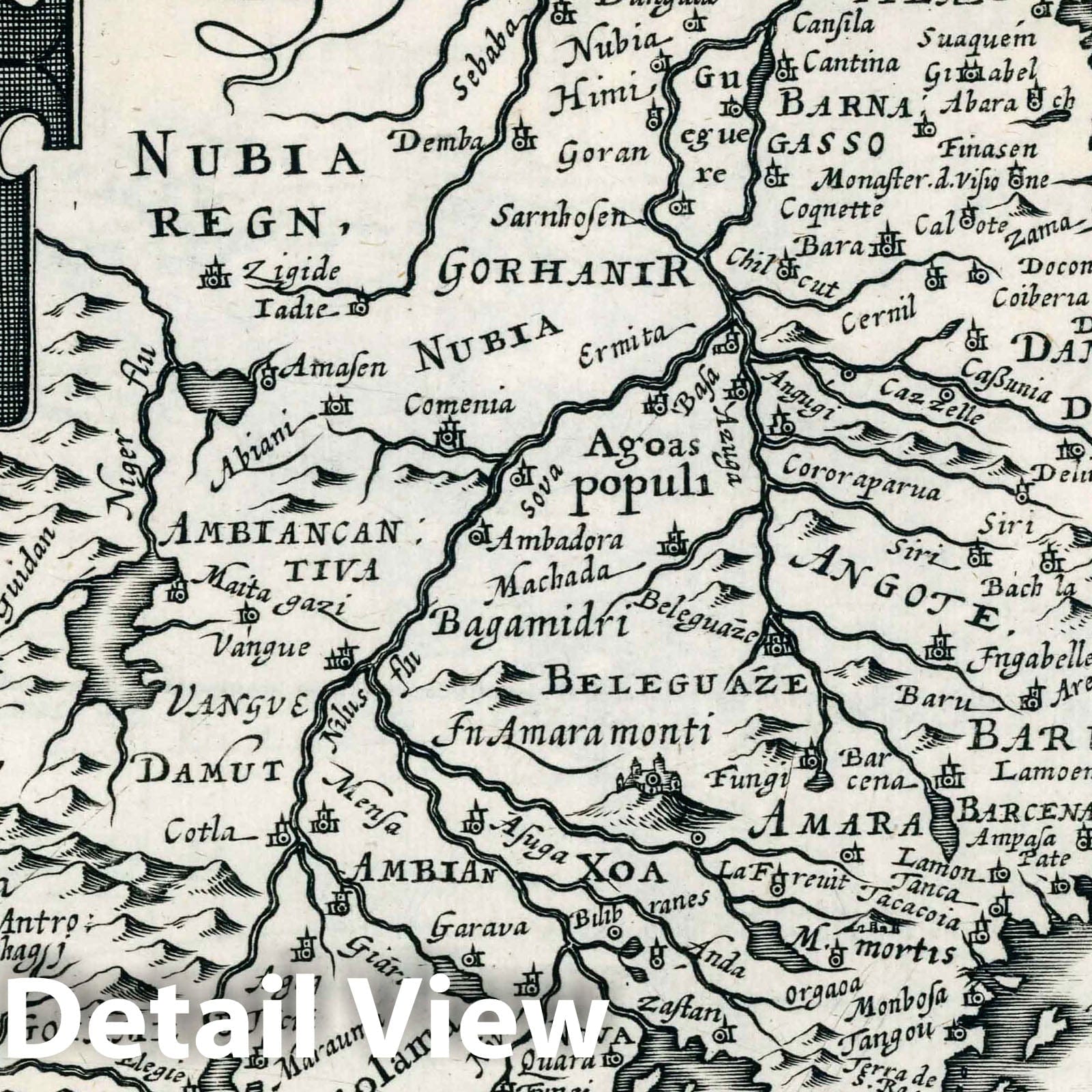Ethiopia and Central Africa - River Map, 1636 - Historical Map Print